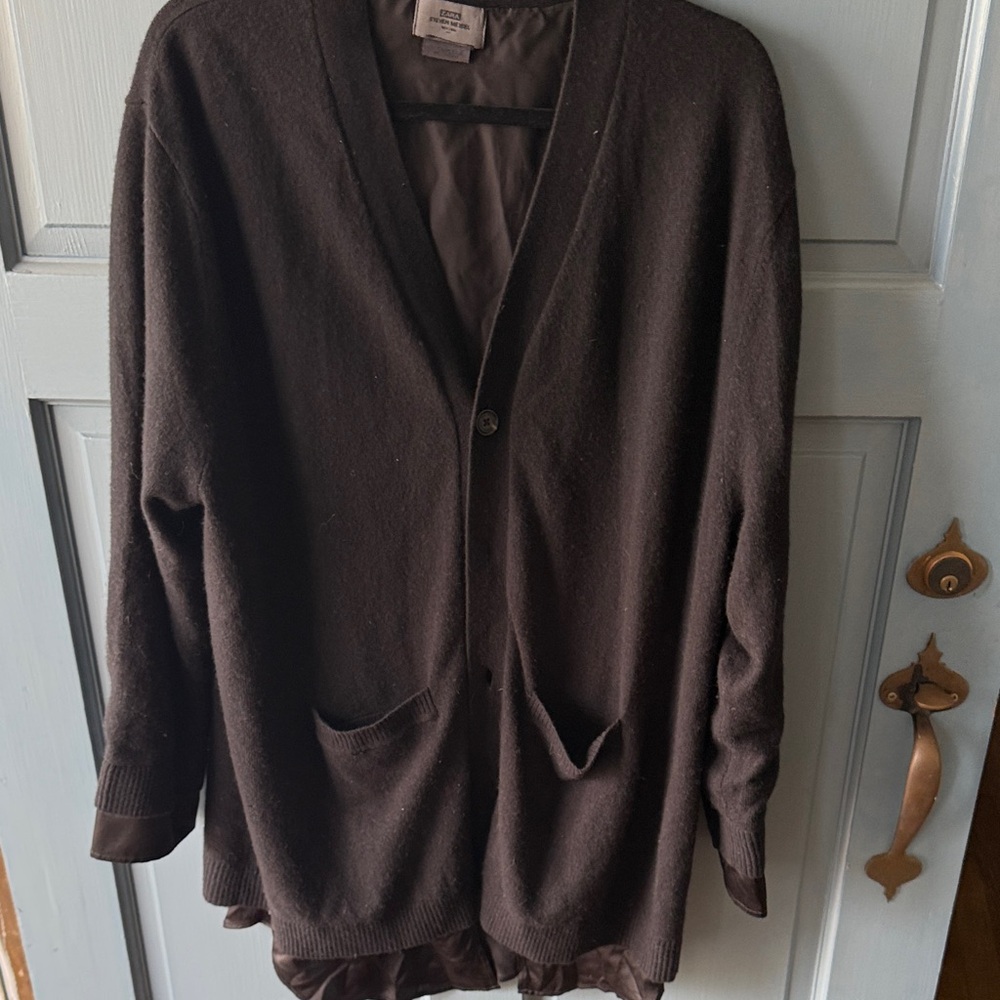 EUC Zara Steven Meisel Black oversized wool Cardigan with satin lining Sweater